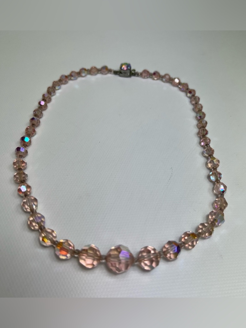 Vintage Crystal Bead Necklace, Aurora Borealis Faceted Glass Beads - Picture 2 of 6